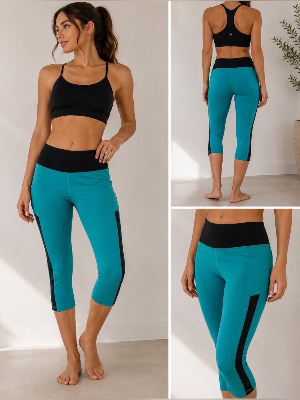 Lululemon Turquoise & Black Crop Leggings|Size 4| High-Rise Athletic Capri Pants